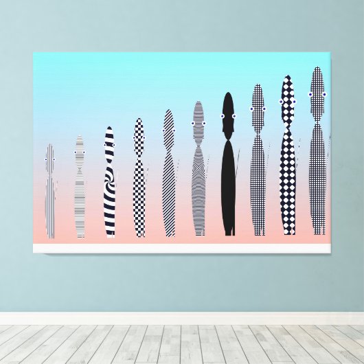 Tien katten geometrisch patroonontwerp canvas afdruk (Insitu (Houten vloer))