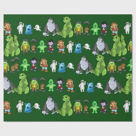 Tien kleine monsters inpakpapier (groen) (Vlak)