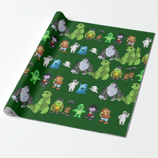 Tien kleine monsters inpakpapier (groen) (Uitgerold)