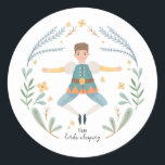 Tien lords a-leaping 12 dagen kerstklauts ronde sticker<br><div class="desc">Tien lords a-leaping. Festive 12 dagen kerstvakantie illustratie. Zoek naar overeenkomende producten in mijn winkel. Houd alles in dezelfde stijl. Personaliseren, bestellen, ontvangen, genieten en terugkeren! Op de twaalfde kerstdag stuurde mijn ware liefde naar me: twaalf drummers drummen, elf piperpels, tien lords a-leaping, negen dames dansen, acht dienstmeisjes a-melking, zeven...</div>