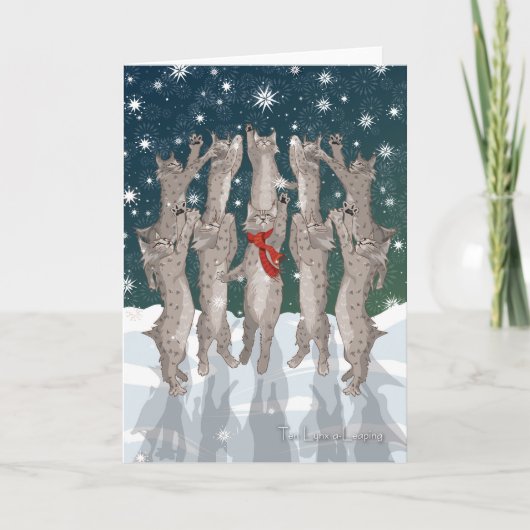 Tien Lynx a-Leaping Holiday Card Feestdagen Kaart (Voorkant)