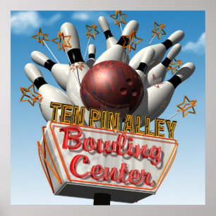 Tien pin Alley Bowling Retro Neon Sign Poster