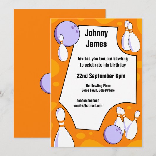 Tien Pin Bowling Birthday Party Invitation Kaart (Voorkant / Achterkant)