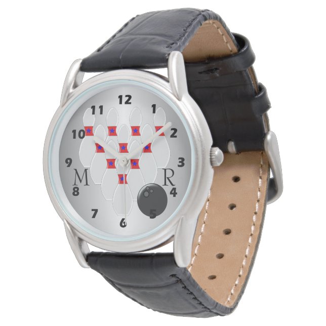 Tien pin Bowling-ontwerpmonogrammen Horloge (Gekanteld)