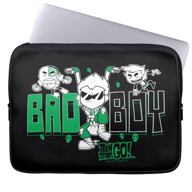 Tien Titans gaan! | "Bad Boy" Robin, Cyborg & BB Laptop Sleeve (Voorkant)