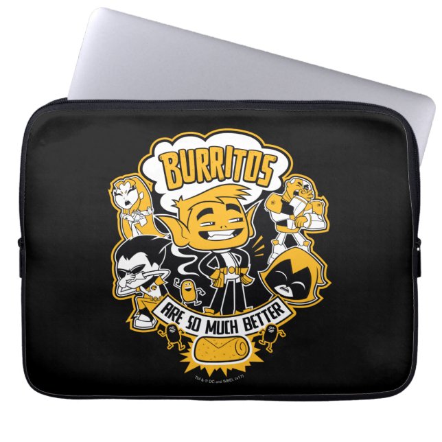 Tien Titans gaan! | Beast Boy "Burritos are better Laptop Sleeve (Voorkant)