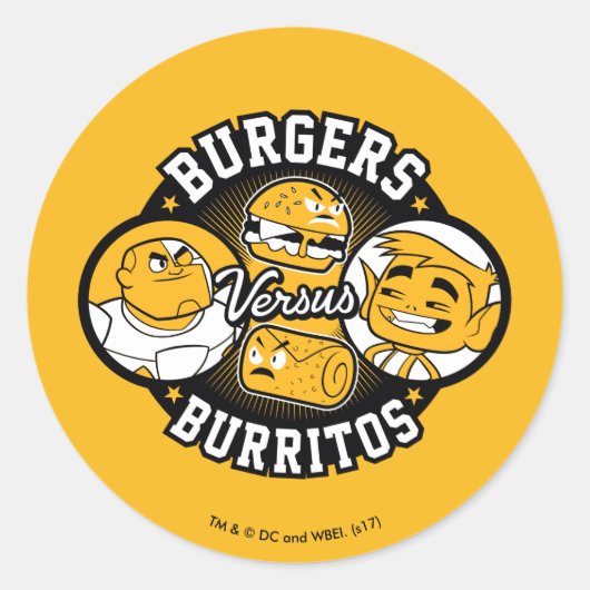Tien Titans gaan! | Burgers Versus Burritos Ronde Sticker (Voorkant)