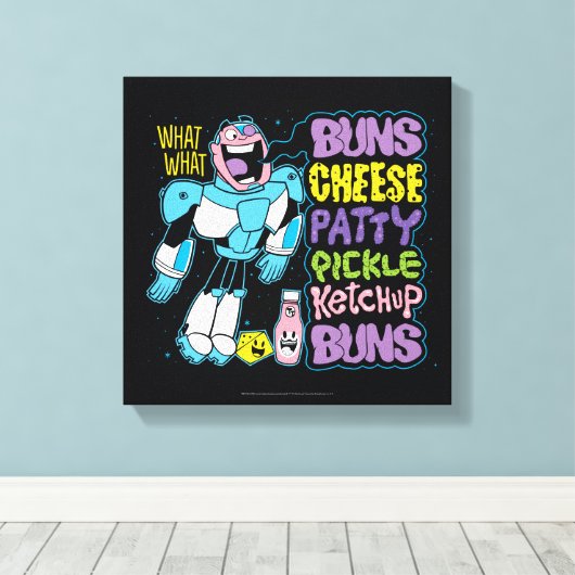 Tien Titans gaan! | Cyborg Burger Rap Canvas Afdruk (Insitu (Houten vloer))