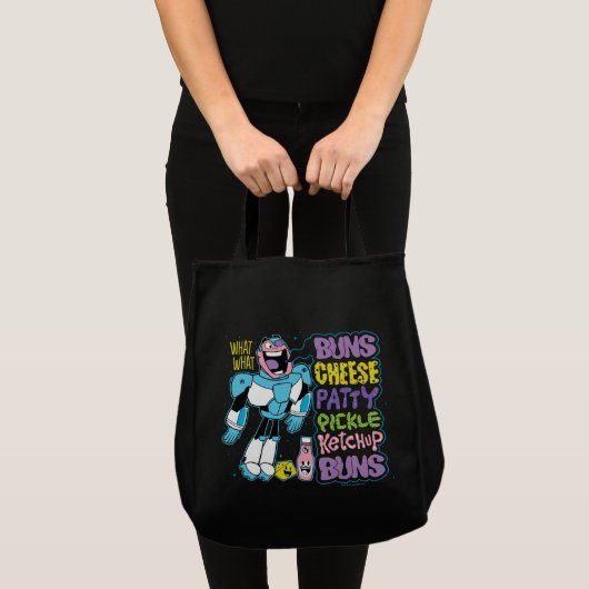 Tien Titans gaan! | Cyborg Burger Rap Tote Bag (Voorkant (product))