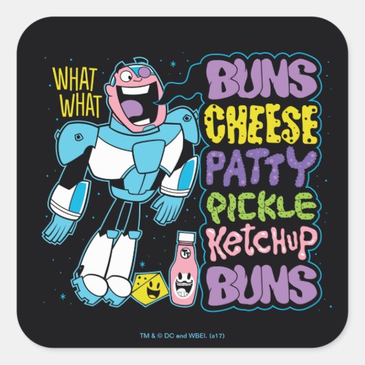 Tien Titans gaan! | Cyborg Burger Rap Vierkante Sticker (Voorkant)