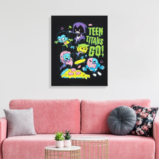 Tien Titans gaan! | Gnarly 90's Pizza Graphic Canvas Afdruk (Insitu (Woonkamer))