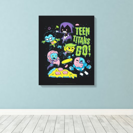 Tien Titans gaan! | Gnarly 90's Pizza Graphic Canvas Afdruk (Insitu (Houten vloer))
