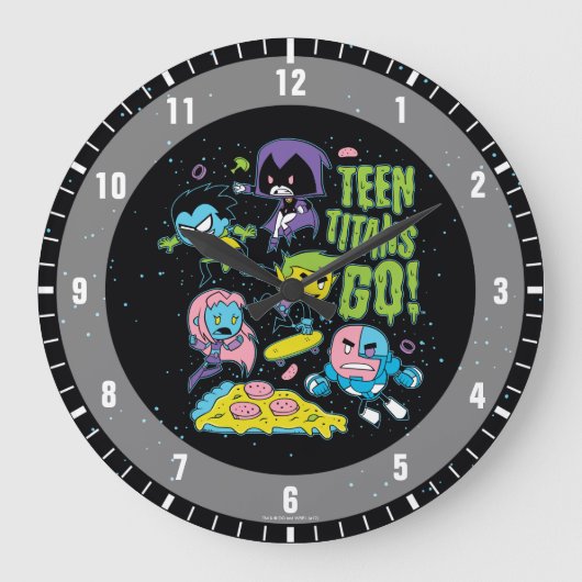 Tien Titans gaan! | Gnarly 90's Pizza Graphic Grote Klok (Voorkant)