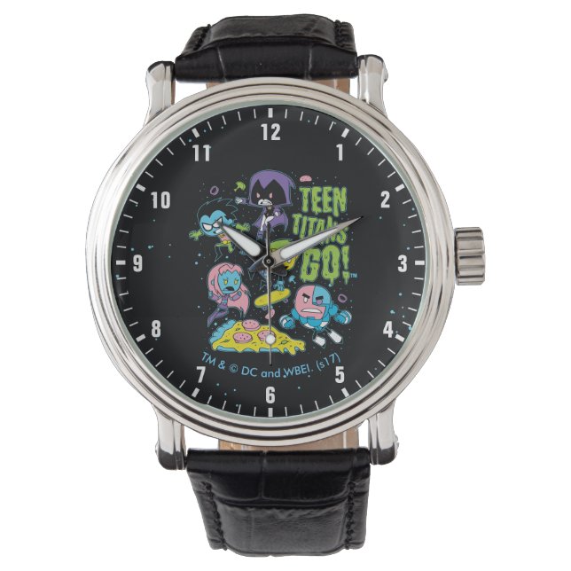 Tien Titans gaan! | Gnarly 90's Pizza Graphic Horloge (Voorkant)