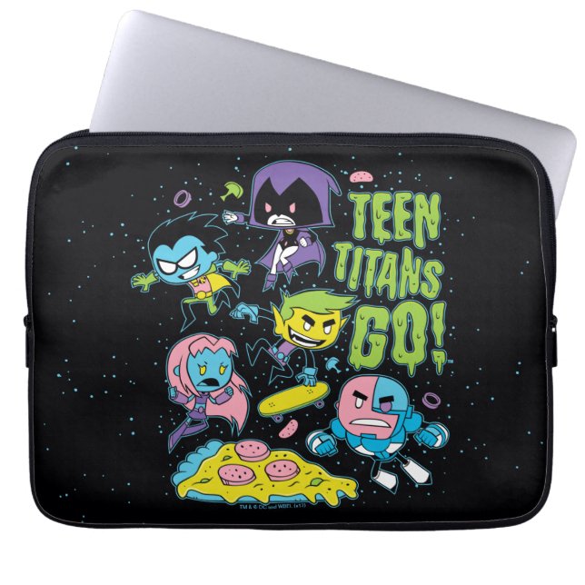 Tien Titans gaan! | Gnarly 90's Pizza Graphic Laptop Sleeve (Voorkant)