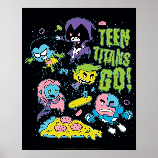 Tien Titans gaan! | Gnarly 90's Pizza Graphic Poster (Voorkant)