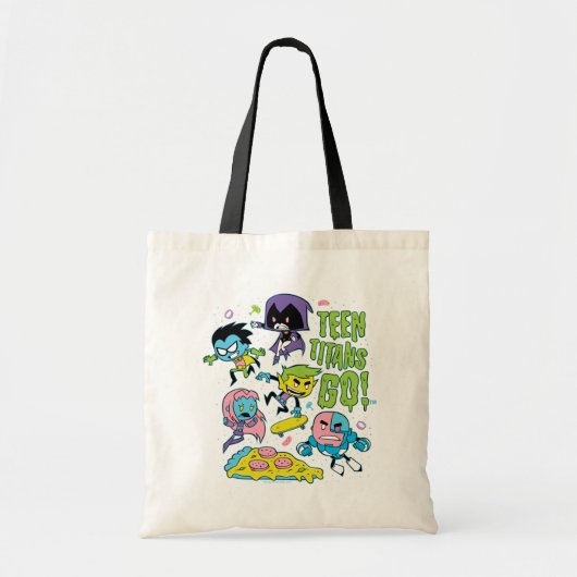 Tien Titans gaan! | Gnarly 90's Pizza Graphic Tote Bag (Voorkant)