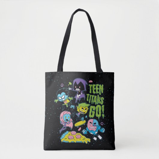 Tien Titans gaan! | Gnarly 90's Pizza Graphic Tote Bag (Voorkant)