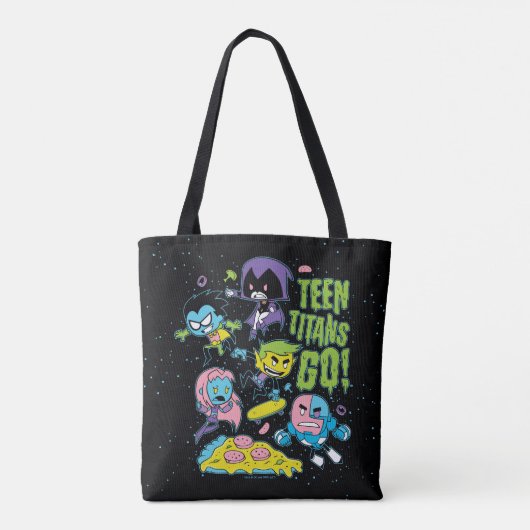 Tien Titans gaan! | Gnarly 90's Pizza Graphic Tote Bag (Achterkant)
