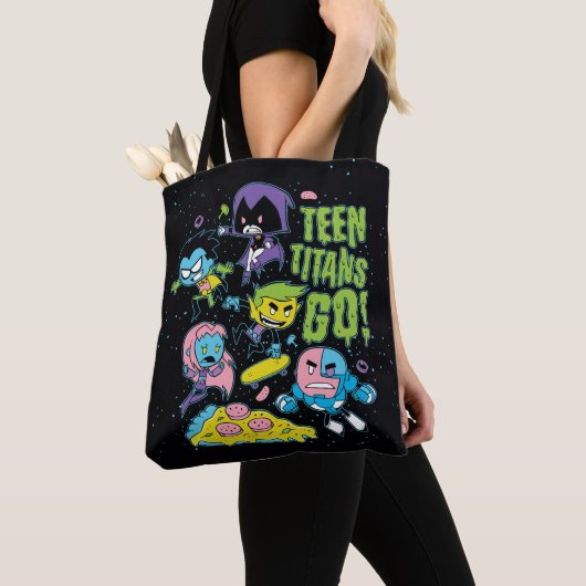 Tien Titans gaan! | Gnarly 90's Pizza Graphic Tote Bag (Dichtbij)