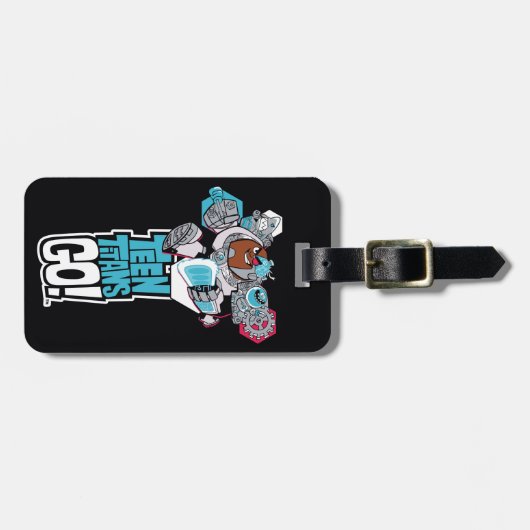 Tien Titans gaan! | Grafisch schilderij van Cyborg Bagagelabel (Voorkant horizontaal)