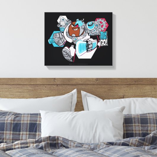 Tien Titans gaan! | Grafisch schilderij van Cyborg Canvas Afdruk (Insitu (Slaapkamer))