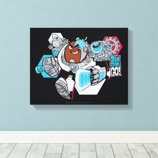 Tien Titans gaan! | Grafisch schilderij van Cyborg Canvas Afdruk (Insitu (Houten vloer))