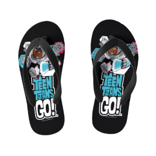 Tien Titans gaan!   Grafisch schilderij van Cyborg Kinder Teenslippers