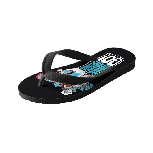 Tien Titans gaan! | Grafisch schilderij van Cyborg Kinder Teenslippers (Schuin)