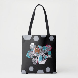 Tien Titans gaan! Grafisch schilderij van Cyborg Tote Bag