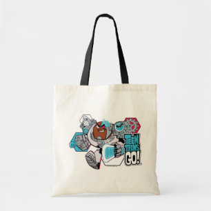 Tien Titans gaan!   Grafisch schilderij van Cyborg Tote Bag