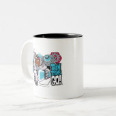 Tien Titans gaan! | Grafisch schilderij van Cyborg Tweekleurige Koffiemok (Voorkant links)