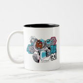 Tien Titans gaan! | Grafisch schilderij van Cyborg Tweekleurige Koffiemok (Links)