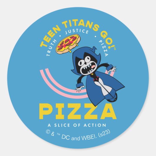 Tien Titans gaan! Raven "Truth Justice Pizza" Ronde Sticker (Voorkant)
