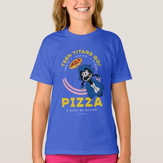 Tien Titans gaan! Raven "Truth Justice Pizza" T-shirt (Voorkant)