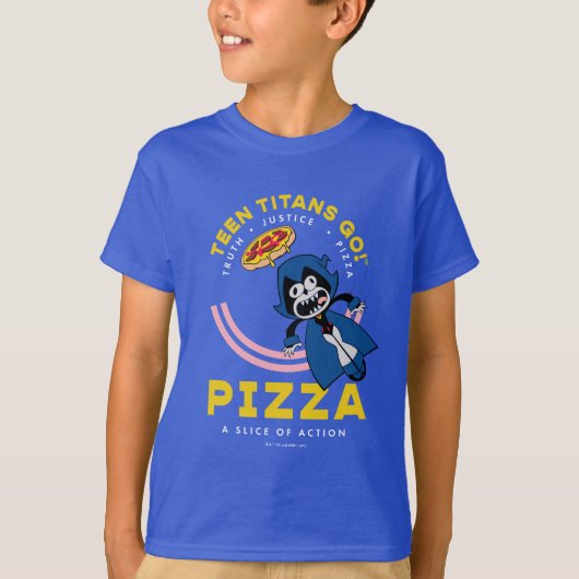 Tien Titans gaan! Raven "Truth Justice Pizza" T-shirt (Voorkant)