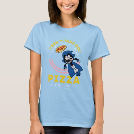 Tien Titans gaan! Raven "Truth Justice Pizza" T-shirt (Voorkant)