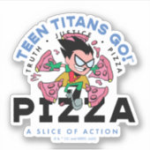 Tien Titans gaan! Robin "Truth Justice Pizza" Sticker (Voorkant)