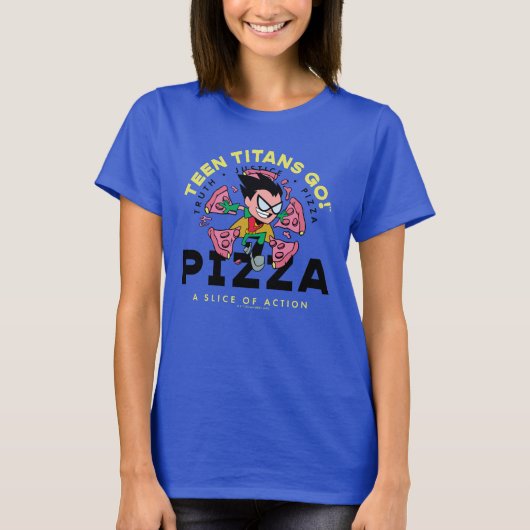 Tien Titans gaan! Robin "Truth Justice Pizza" T-shirt (Voorkant)