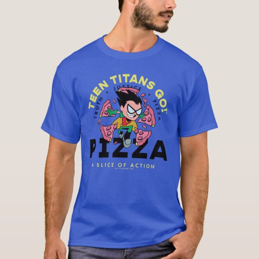 Tien Titans gaan! Robin "Truth Justice Pizza" T-shirt (Voorkant)