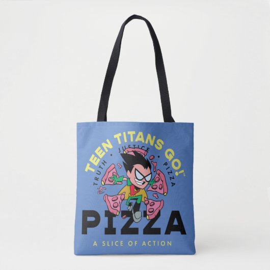 Tien Titans gaan! Robin "Truth Justice Pizza" Tote Bag (Voorkant)