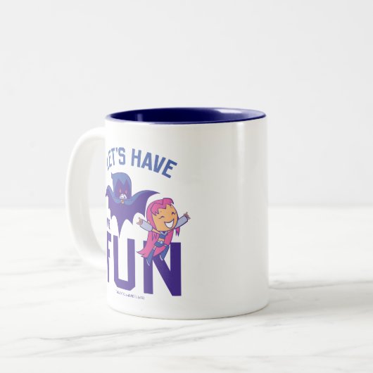 Tien Titans gaan! | Starfire & Raven "have the Fun Tweekleurige Koffiemok (Voorkant links)