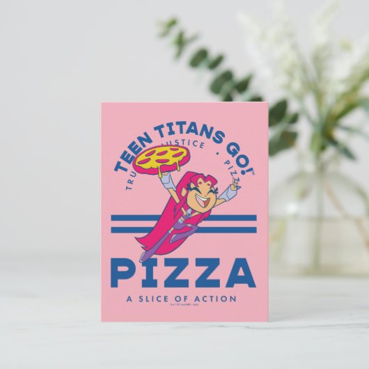 Tien Titans gaan! Starfire "Truth Justice Pizza" Briefkaart (Staand voorkant)
