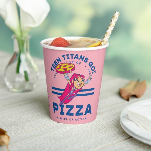 Tien Titans gaan! Starfire "Truth Justice Pizza" Papieren Bekers (Insitu)
