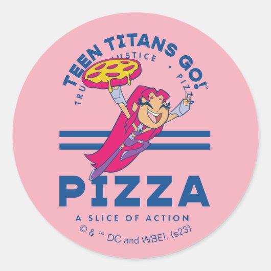 Tien Titans gaan! Starfire "Truth Justice Pizza" Ronde Sticker (Voorkant)