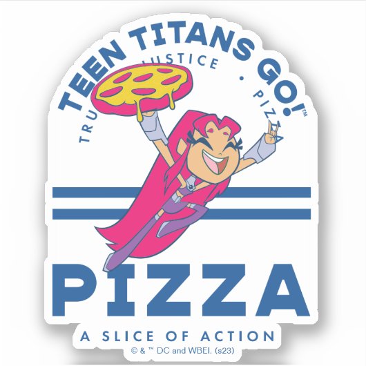 Tien Titans gaan! Starfire "Truth Justice Pizza" Sticker (Voorkant)