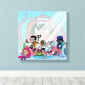 Tien Titans gaan! | Tentacled Monster-benaderingen Canvas Afdruk (Insitu (Houten vloer))