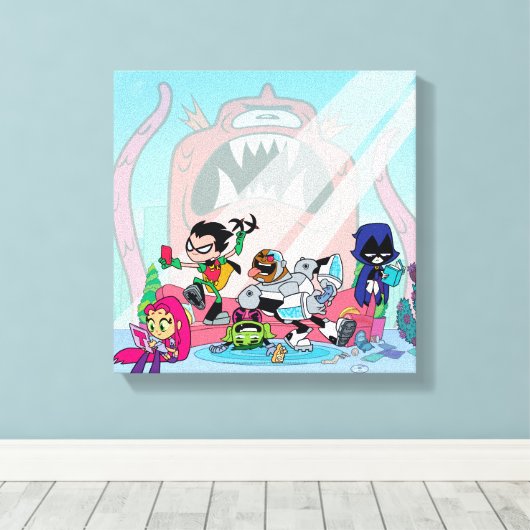 Tien Titans gaan! | Tentacled Monster-benaderingen Canvas Afdruk (Insitu (Houten vloer))