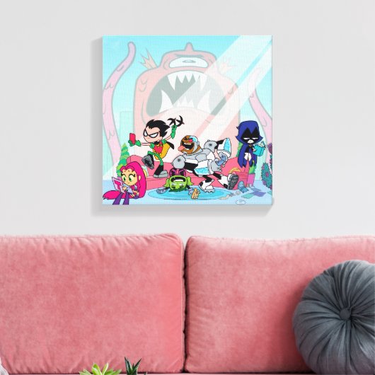 Tien Titans gaan! | Tentacled Monster-benaderingen Canvas Afdruk (Insitu (Woonkamer))