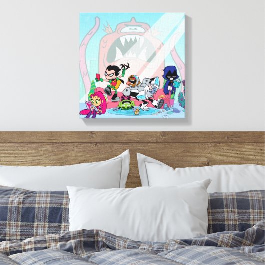Tien Titans gaan! | Tentacled Monster-benaderingen Canvas Afdruk (Insitu (Slaapkamer))